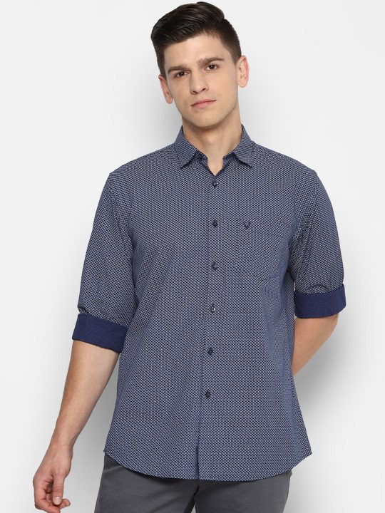 Allen Solly | Men Navy Blue Slim Fit Opaque Printed Casual Cotton Shirt