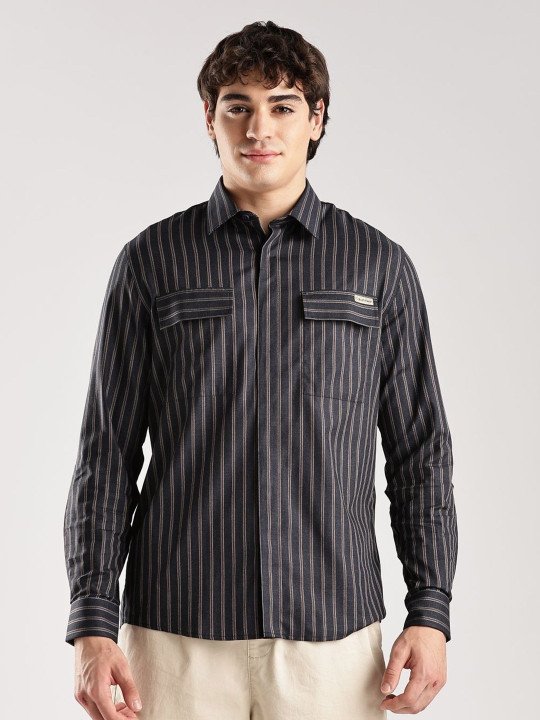 Calvin Klein Jeans | Vertical Striped Cotton Regular Fit Shirt