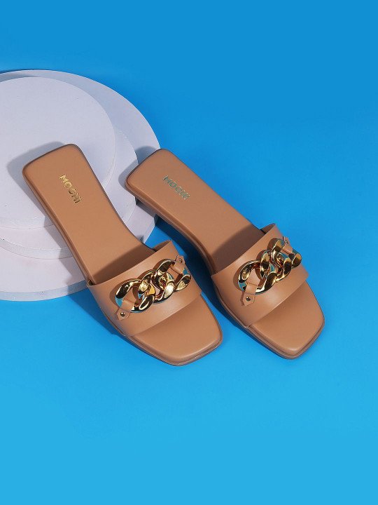 Mochi | Women Beige Embellished Open Toe Flats